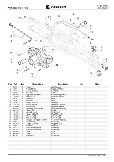Carraro 20.22 Axle Parts Catalog (Ref. 641372) – sample page 1