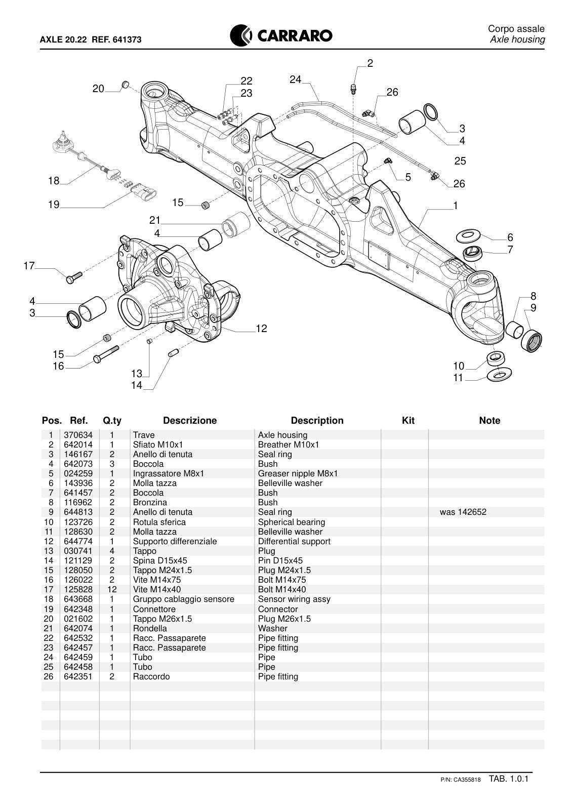 Carraro 20.22 Axle Parts Catalog (Ref. 641373) – sample page 1