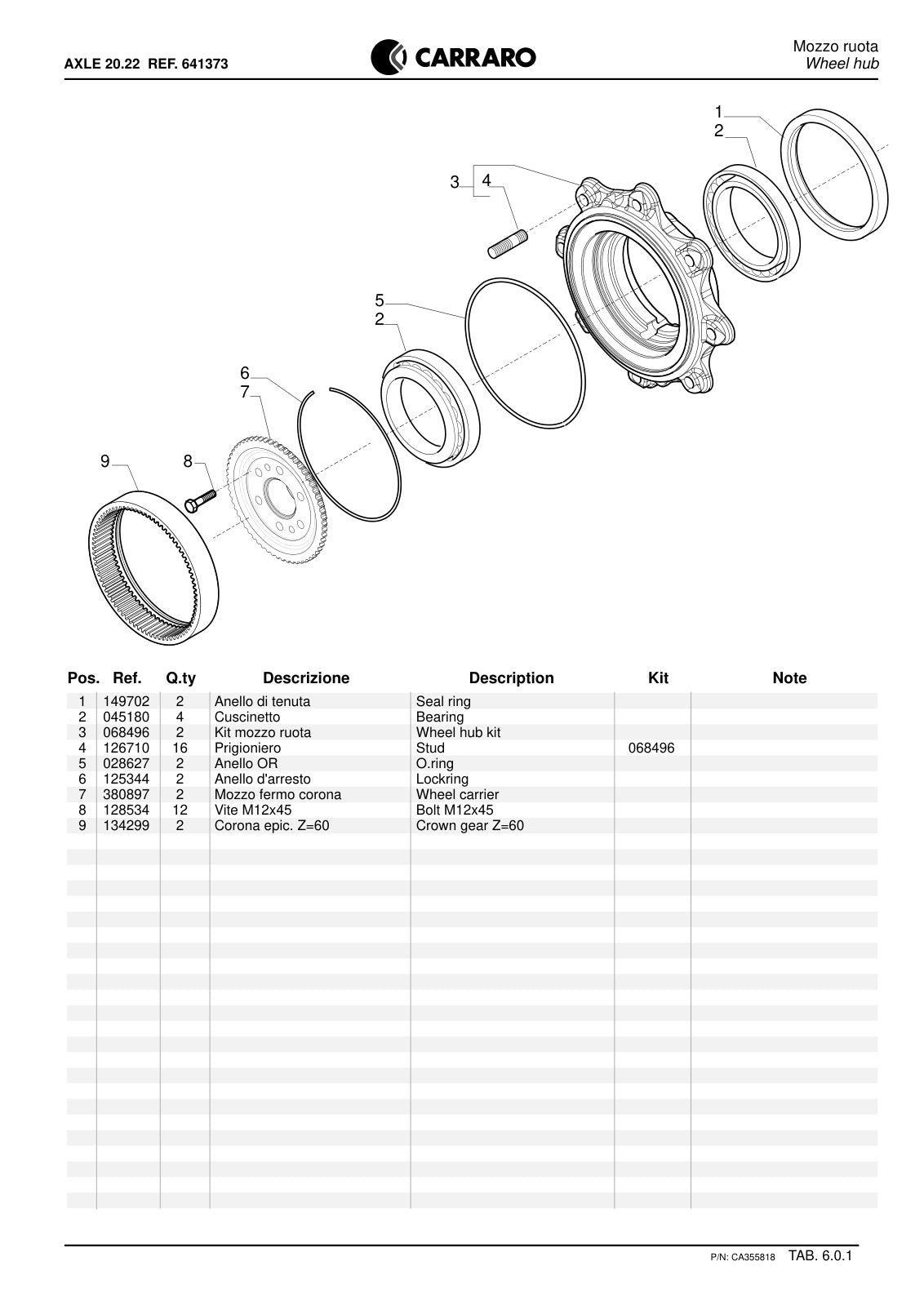 Carraro 20.22 Axle Parts Catalog (Ref. 641373) – sample page 3