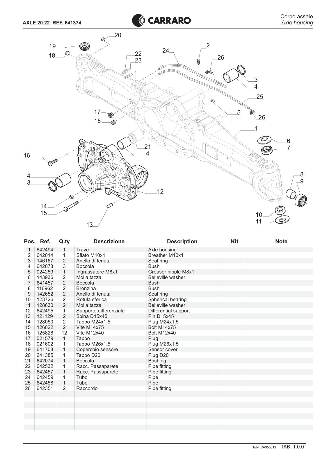 Carraro 20.22 Axle Parts Catalog (Ref. 641374) – sample page 1