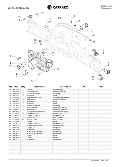 Carraro 20.22 Axle Parts Catalog (Ref. 641374) – sample page 1