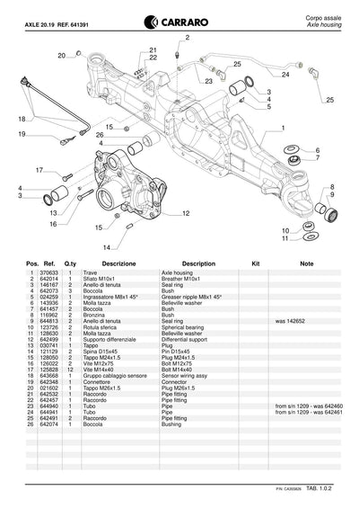 Carraro 20.19 Axle Parts Catalog (Ref. 641391) – sample page 1
