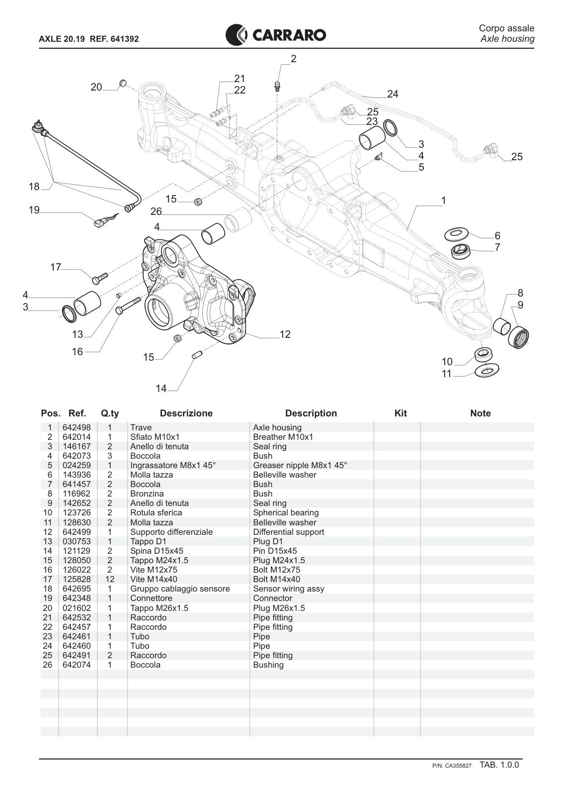 Carraro 20.19 Axle Parts Catalog (Ref. 641392) – sample page 1