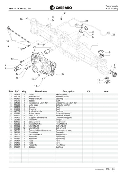 Carraro 20.19 Axle Parts Catalog (Ref. 641392) – sample page 1