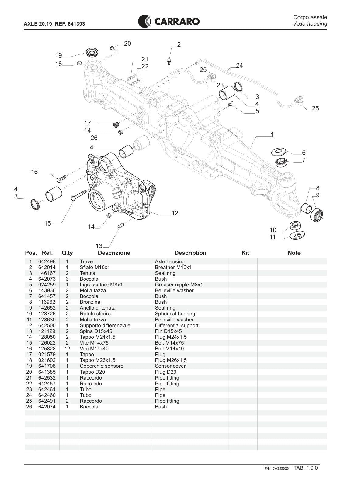 Carraro 20.19 Axle Parts Catalog (Ref. 641393) – sample page 1