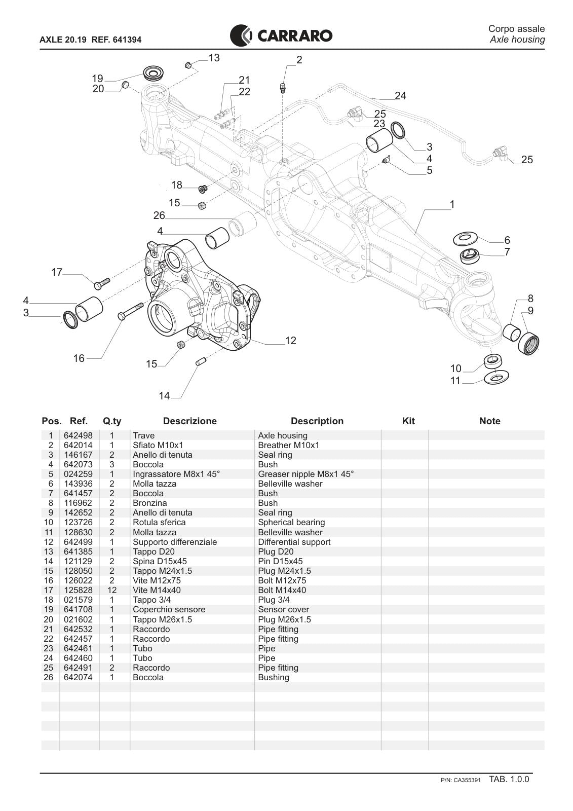 Carraro 20.19 Axle Parts Catalog (Ref. 641394) – sample page 1