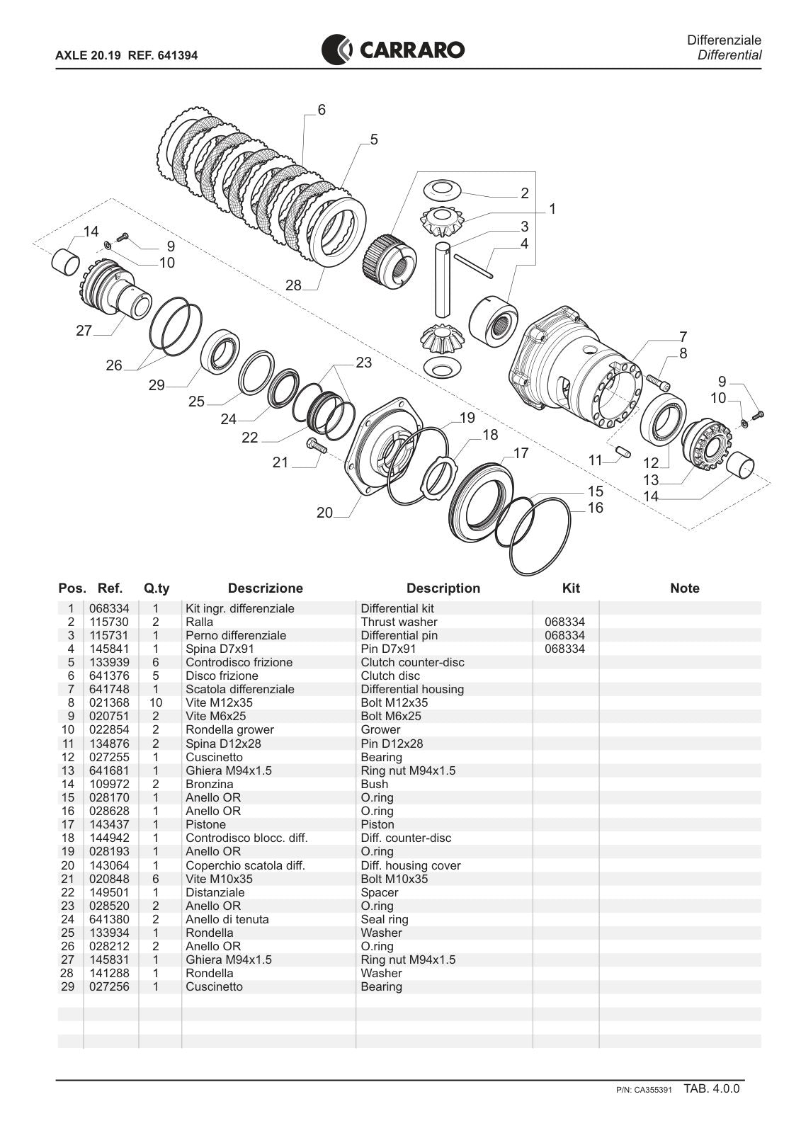 Carraro 20.19 Axle Parts Catalog (Ref. 641394) – sample page 2