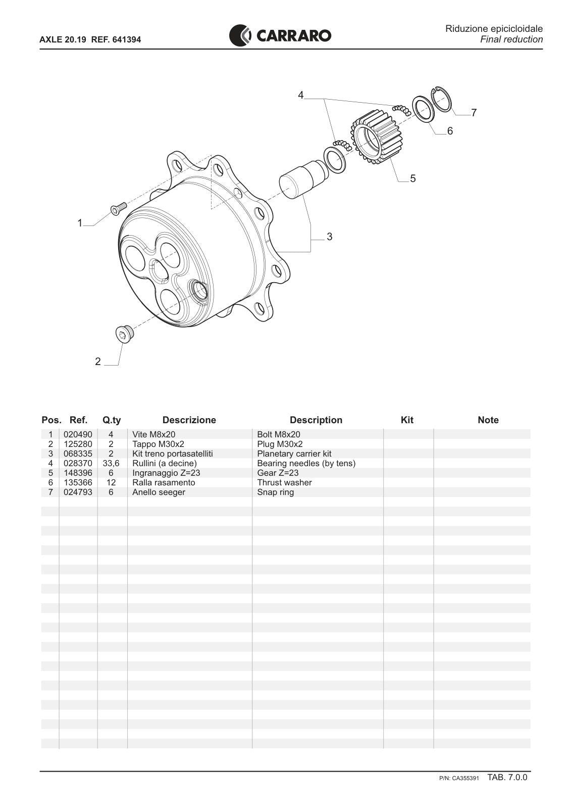 Carraro 20.19 Axle Parts Catalog (Ref. 641394) – sample page 3
