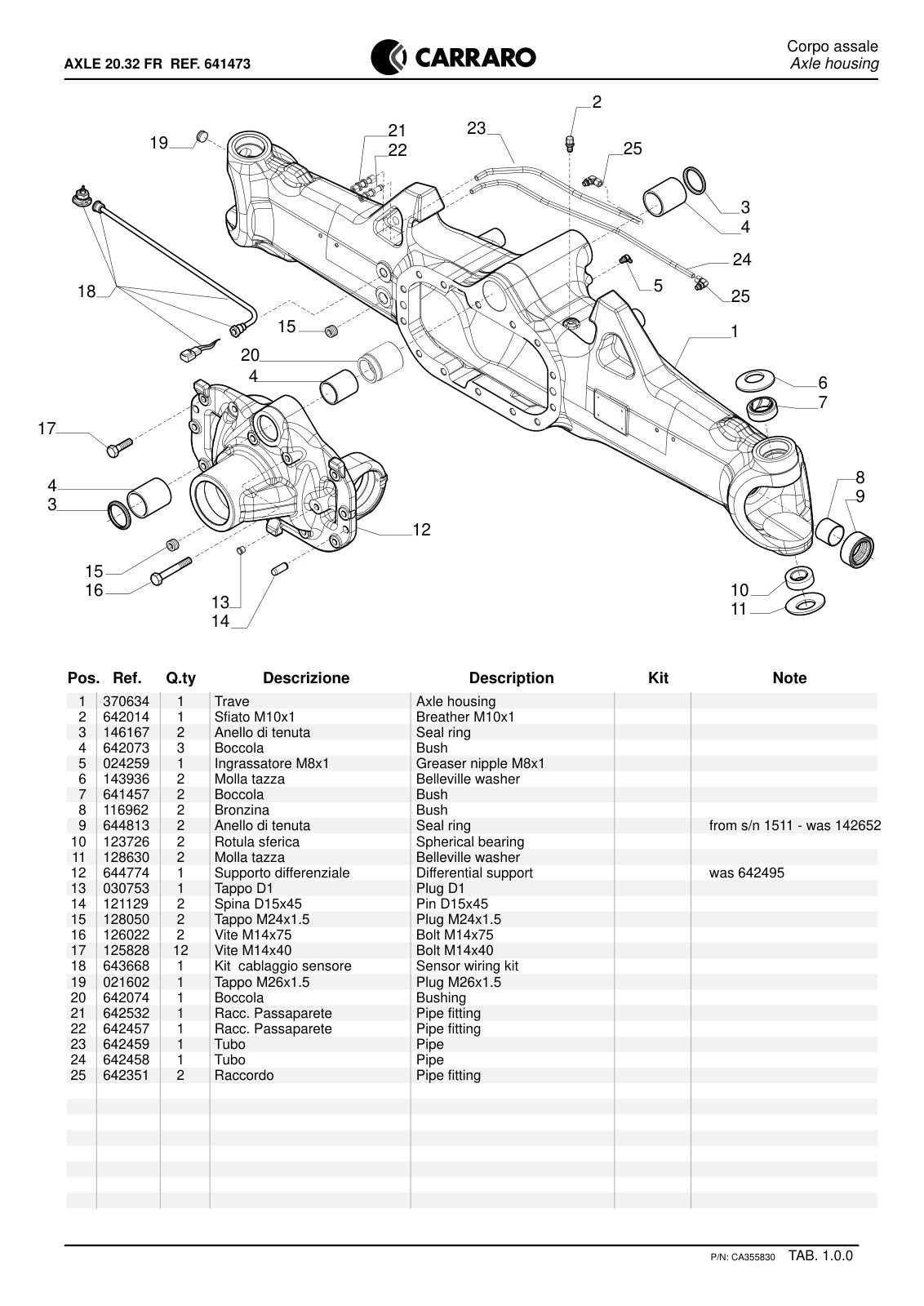 Carraro 20.32 FR Axle Parts Catalog (Ref. 641473) – sample page 1