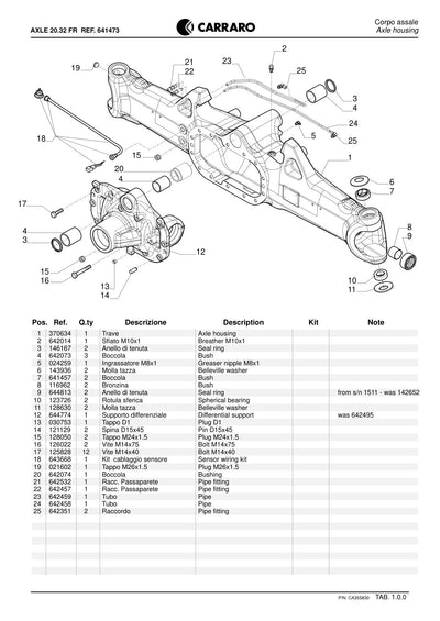 Carraro 20.32 FR Axle Parts Catalog (Ref. 641473) – sample page 1
