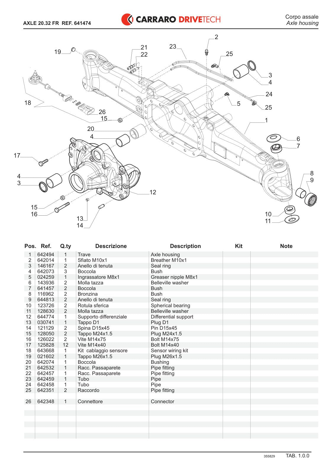 Carraro 20.32 FR Axle Parts Catalog (Ref. 641474) – sample page 1