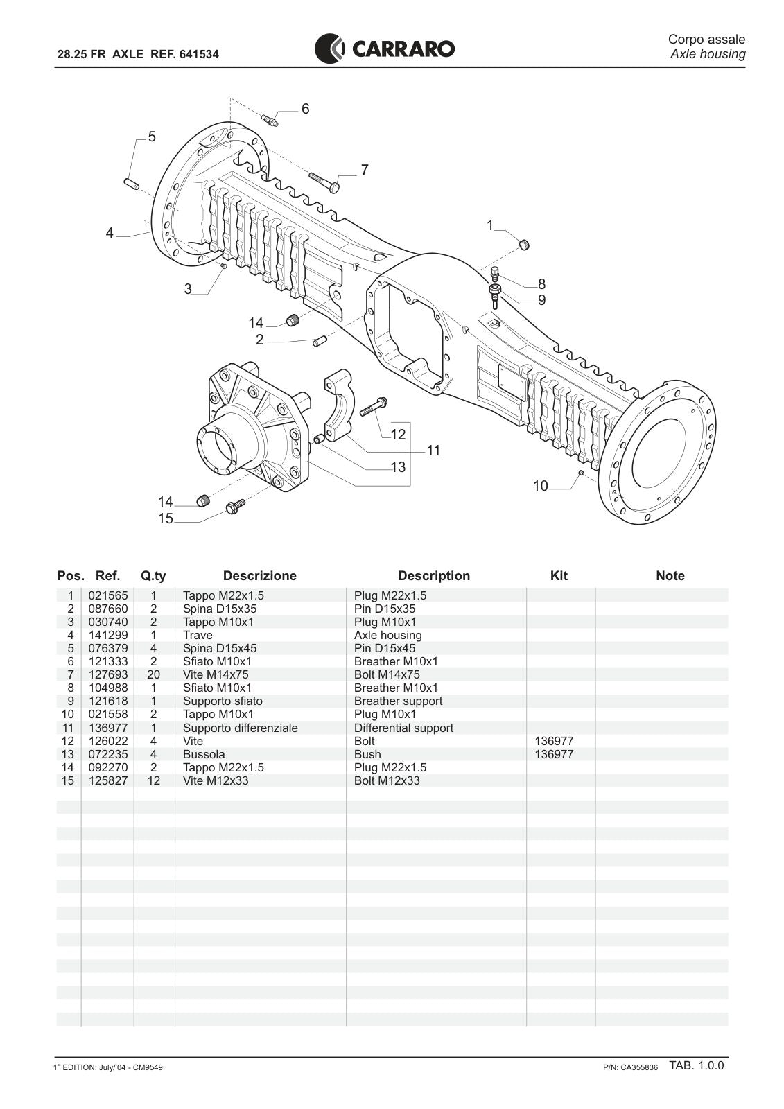 Carraro 28.25 FR Axle Parts Catalog (Ref. 641534) – sample page 1