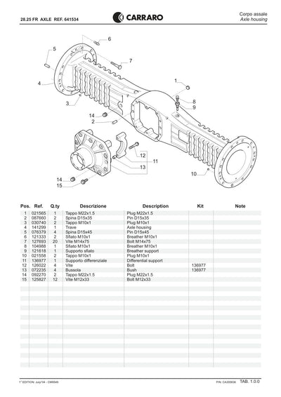 Carraro 28.25 FR Axle Parts Catalog (Ref. 641534) – sample page 1
