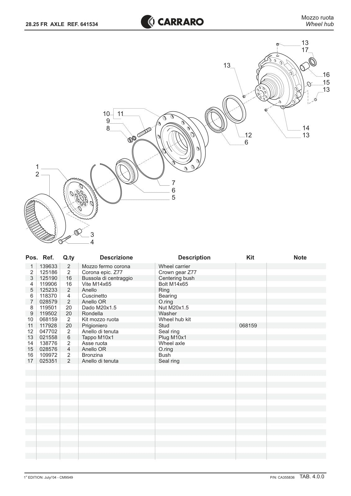 Carraro 28.25 FR Axle Parts Catalog (Ref. 641534) – sample page 2