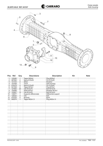 Carraro 28.20FR Axle Parts Catalog (Ref. 641537) – sample page 1