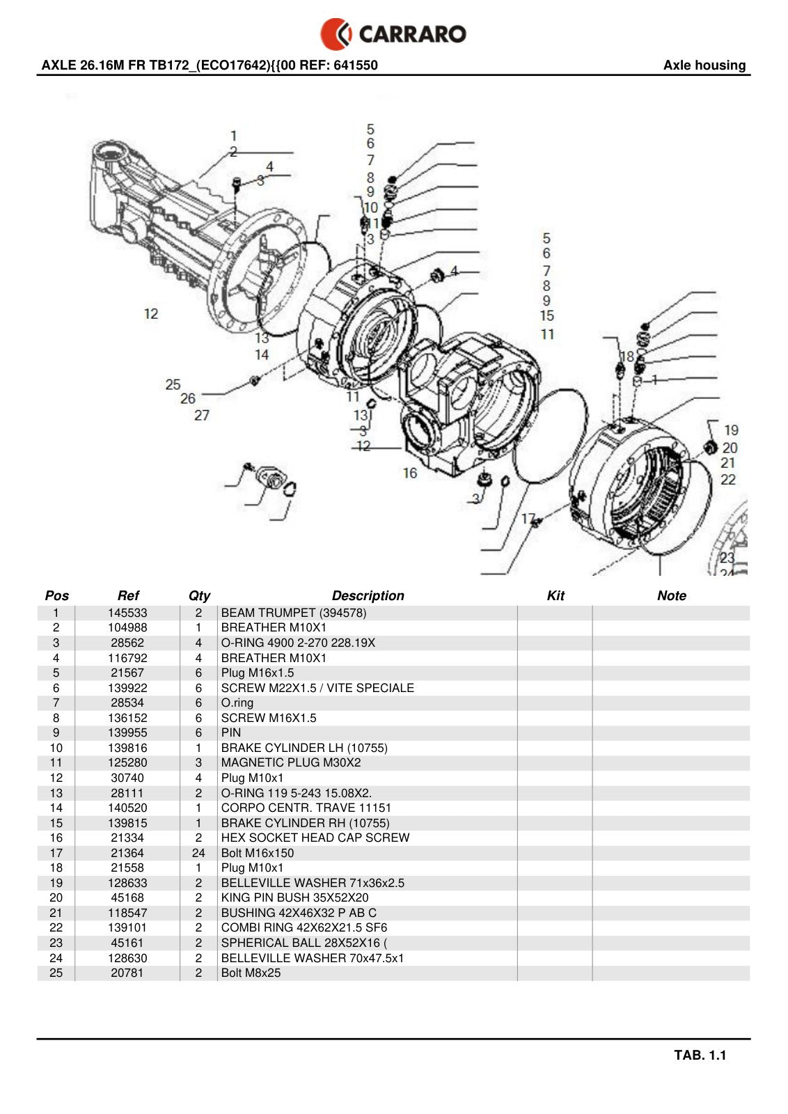 Carraro 26.16M FR Axle Parts Catalog (Ref. 641550) – sample page 1