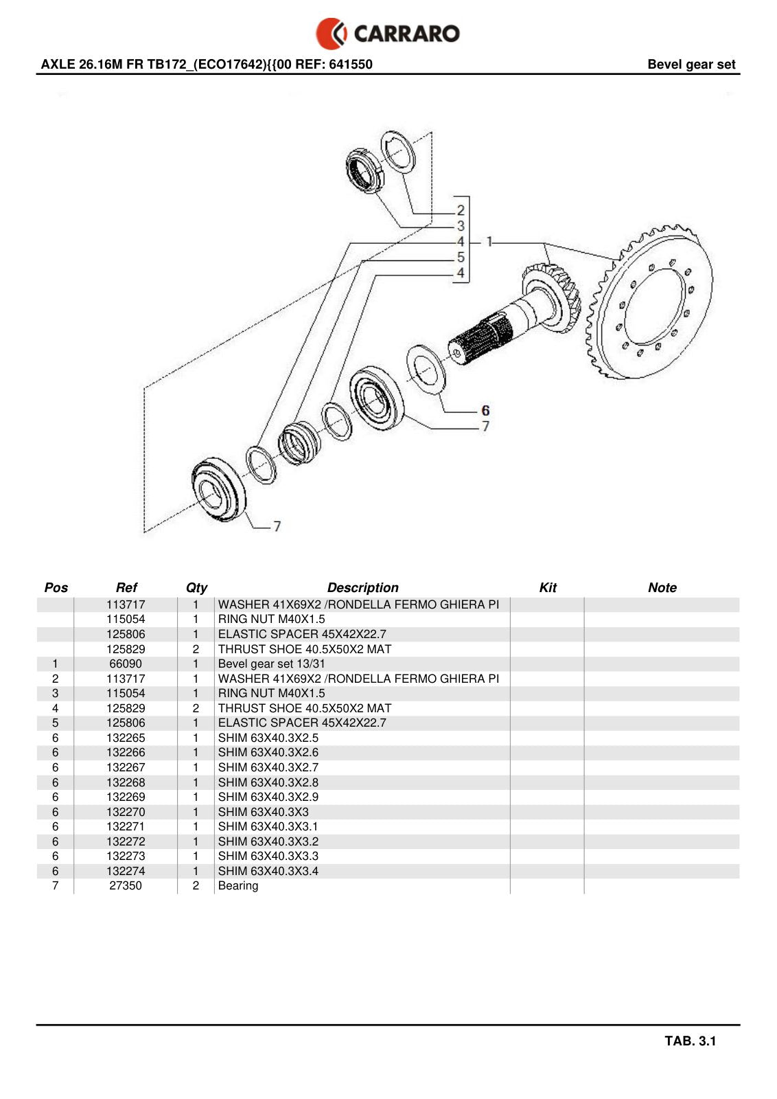Carraro 26.16M FR Axle Parts Catalog (Ref. 641550) – sample page 2