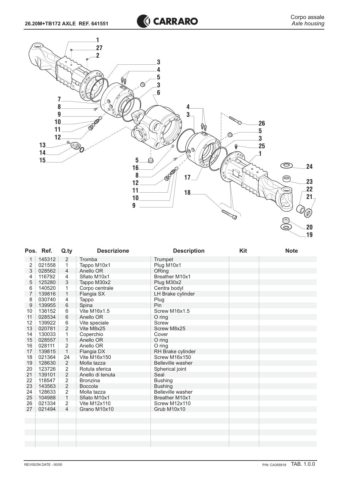 Carraro 26.20M + TB172 Axle with Transfer Box Parts Catalog (Ref. 641551) – sample page 1