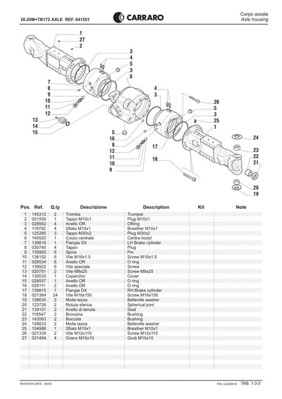 Carraro 26.20M + TB172 Axle with Transfer Box Parts Catalog (Ref. 641551) – sample page 1