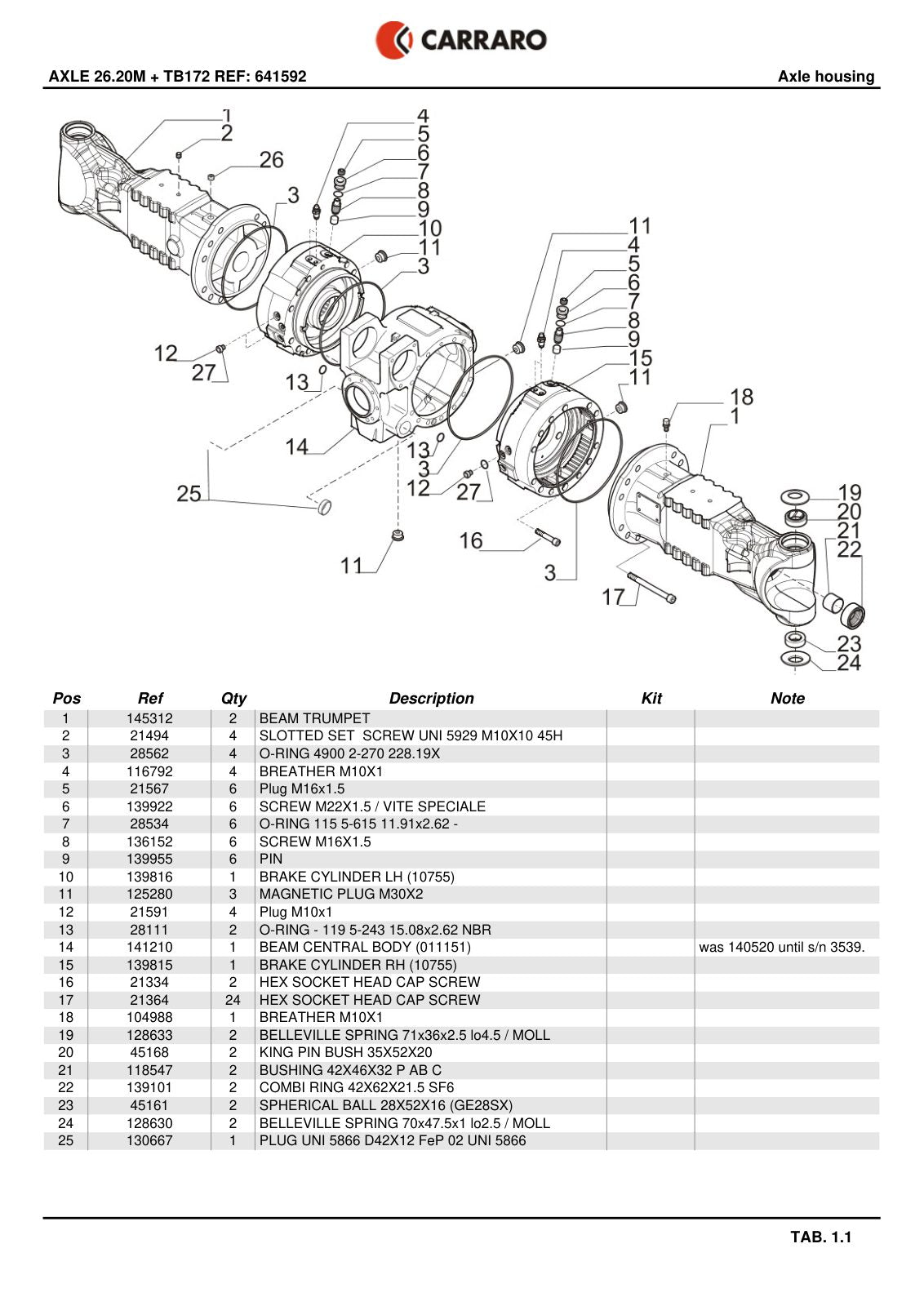 Carraro 26.20M + TB172 Axle with Transfer Box Parts Catalog (Ref. 641592) – sample page 1
