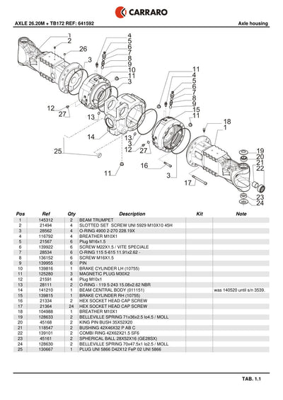 Carraro 26.20M + TB172 Axle with Transfer Box Parts Catalog (Ref. 641592) – sample page 1
