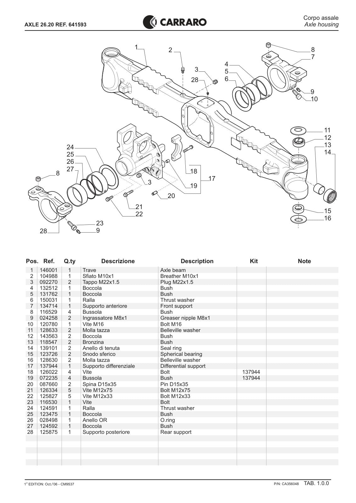 Carraro 26.20 Axle Parts Catalog (Ref. 641593) – sample page 1