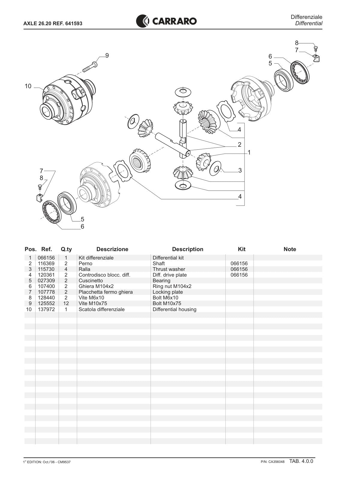 Carraro 26.20 Axle Parts Catalog (Ref. 641593) – sample page 2