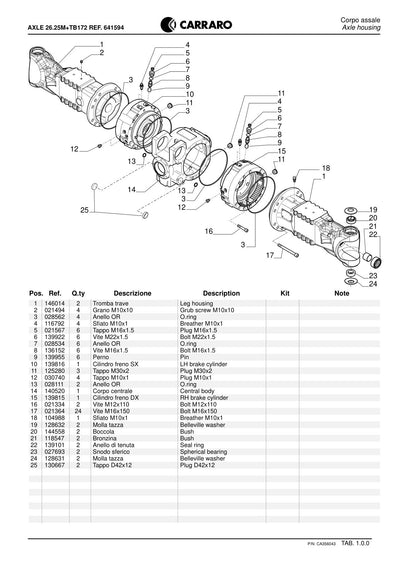 Carraro 26.25M + TB172 Axle with Transfer Box Parts Catalog (Ref. 641594) – sample page 1