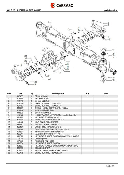 Carraro 26.25 Axle Parts Catalog (Ref. 641595) – sample page 1
