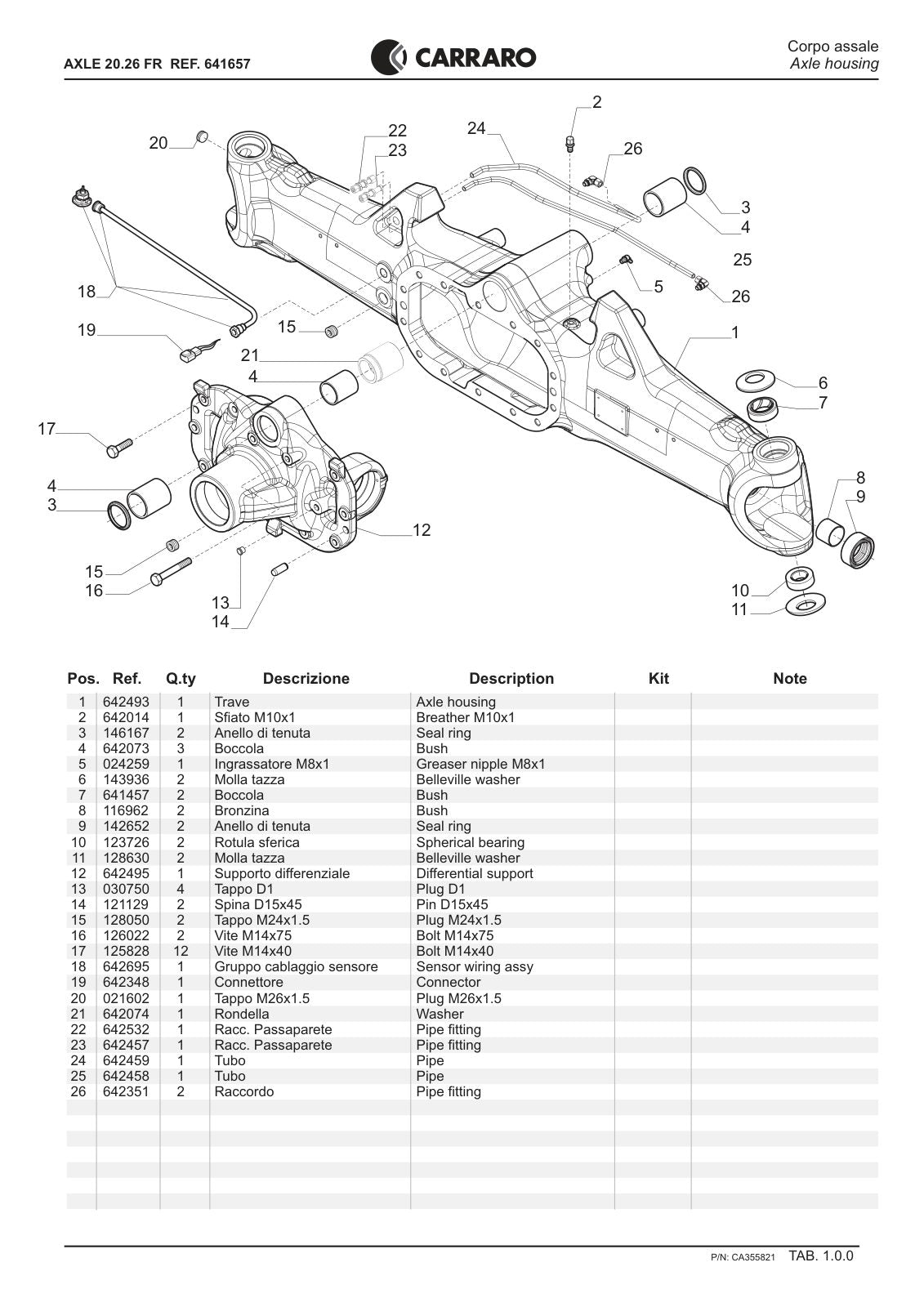 Carraro 20.26 FR Axle Parts Catalog (Ref. 641657) – sample page 1