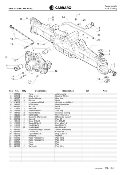 Carraro 20.26 FR Axle Parts Catalog (Ref. 641657) – sample page 1