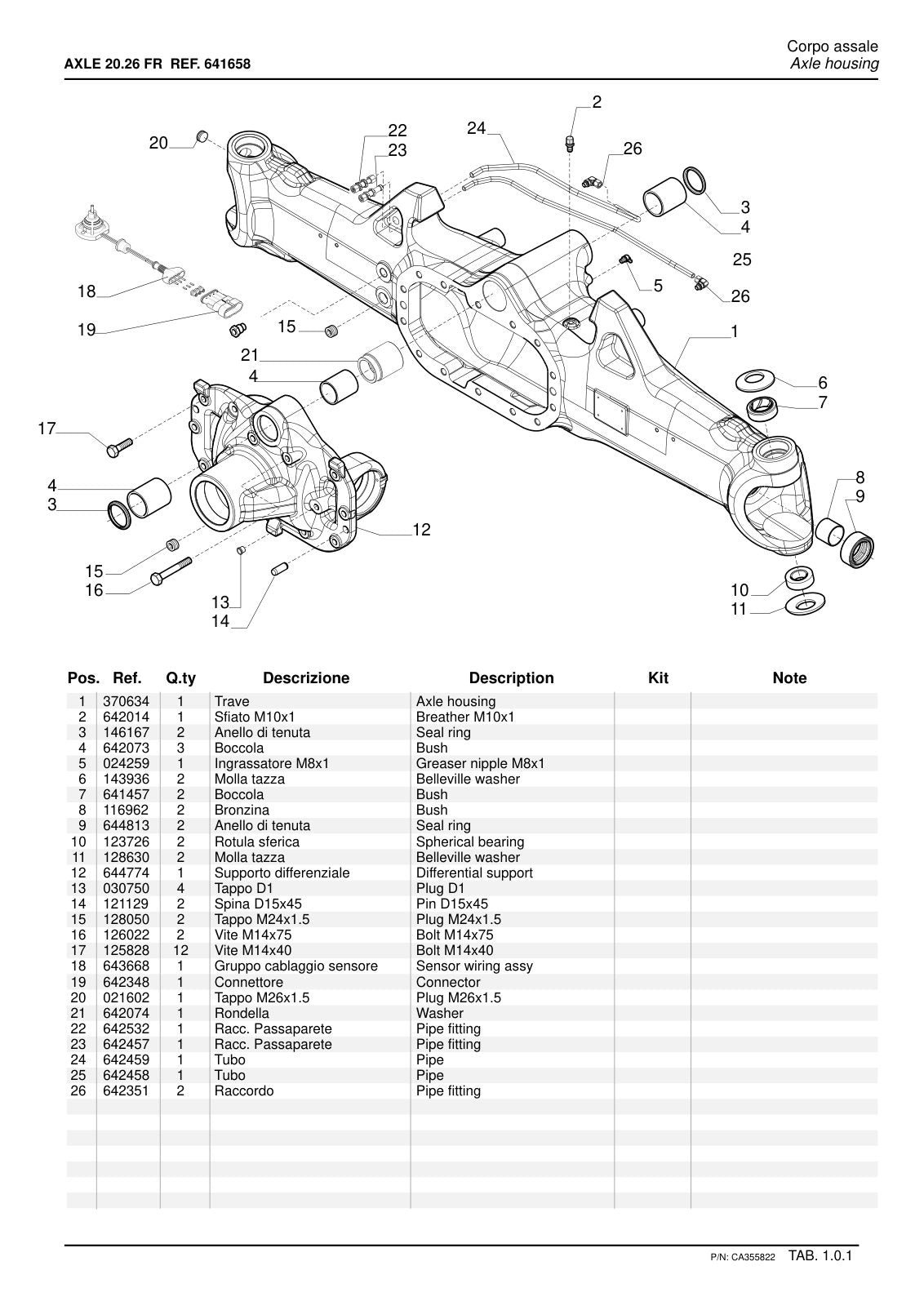 Carraro 20.26 FR Axle Parts Catalog (Ref. 641658) – sample page 1