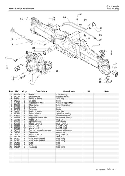 Carraro 20.26 FR Axle Parts Catalog (Ref. 641658) – sample page 1