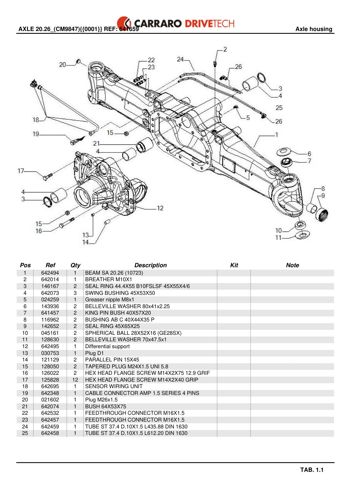 Carraro 20.26 Axle Parts Catalog (Ref. 641659) – sample page 1