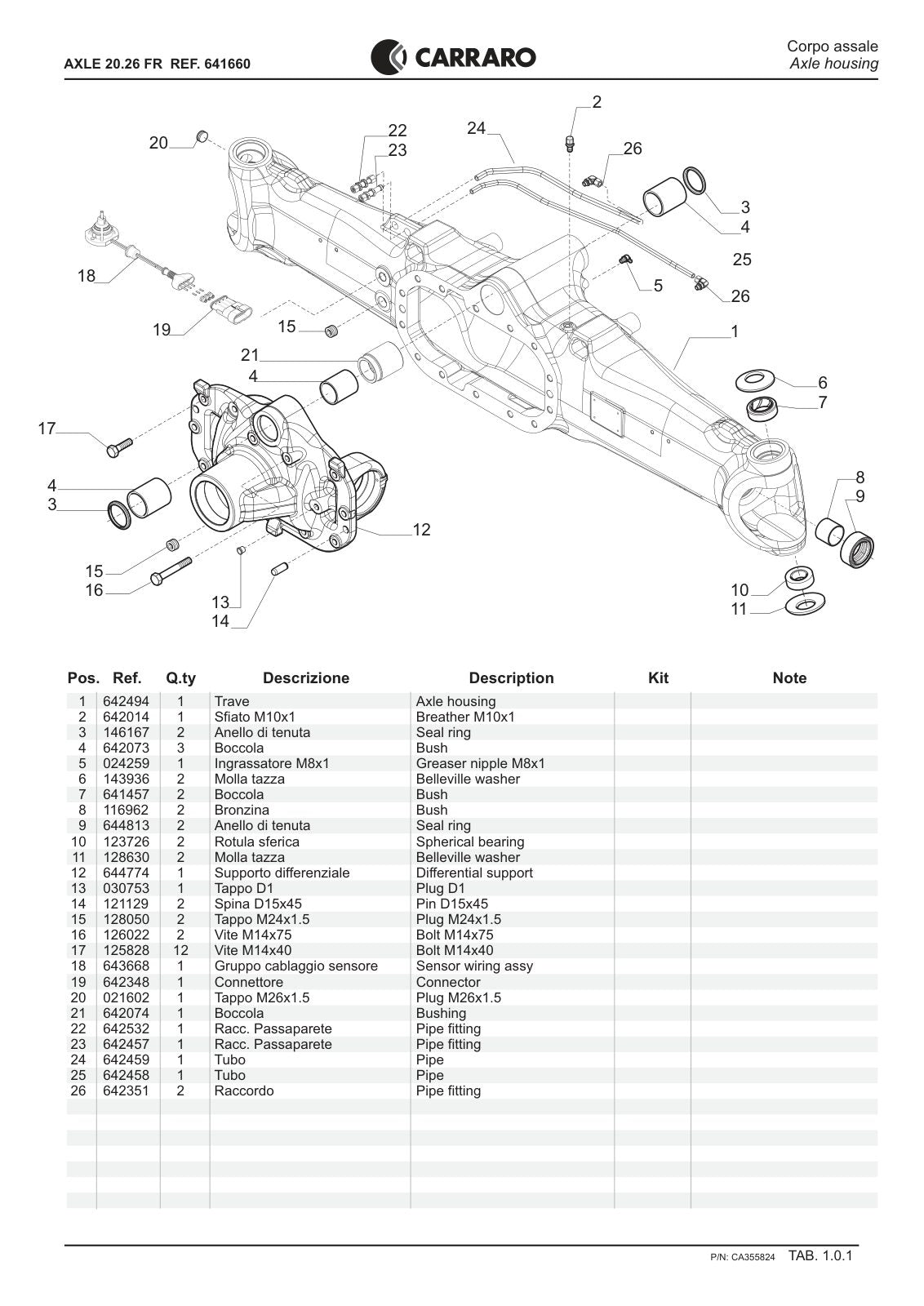 Carraro 20.26 FR Axle Parts Catalog (Ref. 641660) – sample page 1