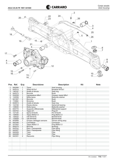 Carraro 20.26 FR Axle Parts Catalog (Ref. 641660) – sample page 1
