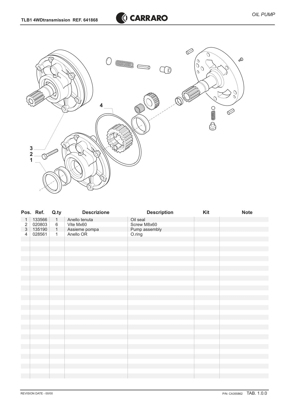 Carraro TLB1 Transmission Parts Catalog (Ref. 641868) – sample page 1