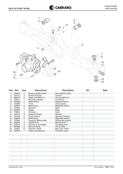 Carraro 26.18 Axle Parts Catalog (Ref. 641901) – sample page 1