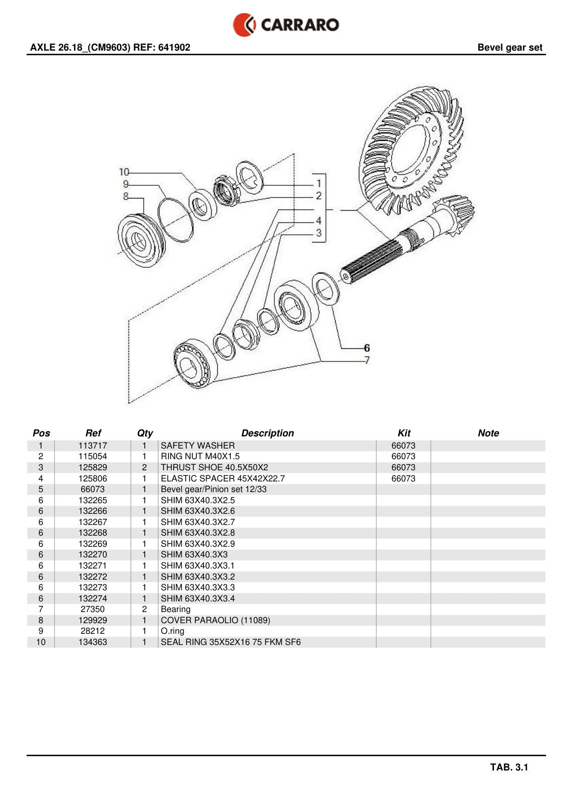Carraro 26.18 Axle Parts Catalog (Ref. 641902, 122964) – sample page 2