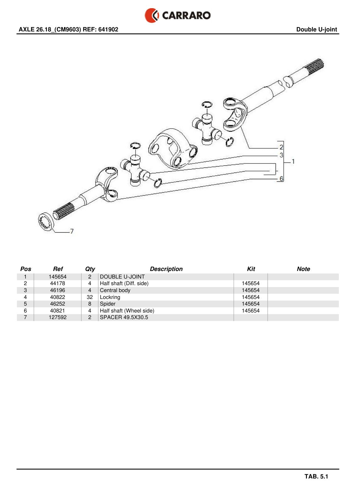 Carraro 26.18 Axle Parts Catalog (Ref. 641902, 122964) – sample page 3