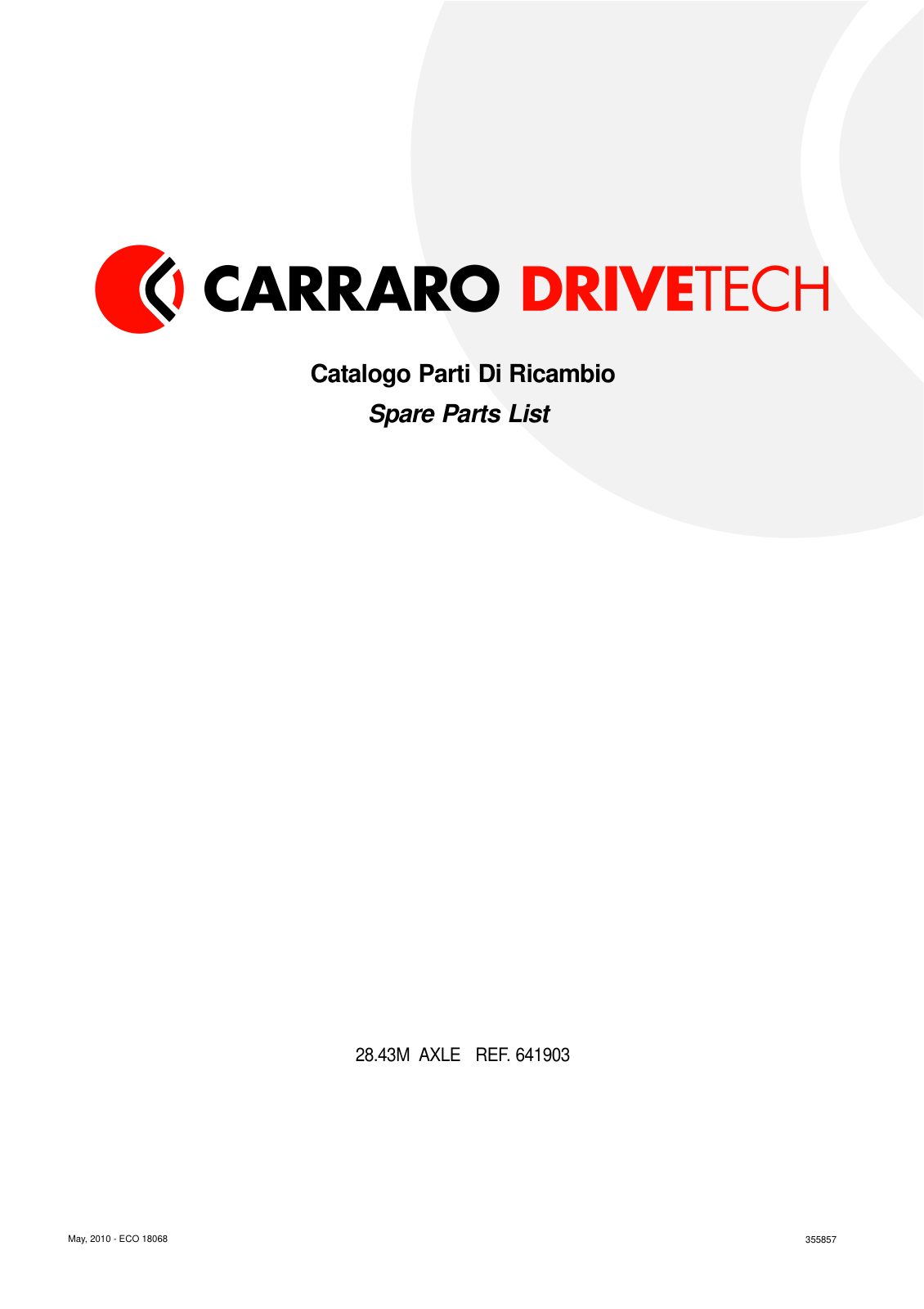 Carraro 28.43M Axle Parts Catalog (Ref. 641903, 355857) – cover