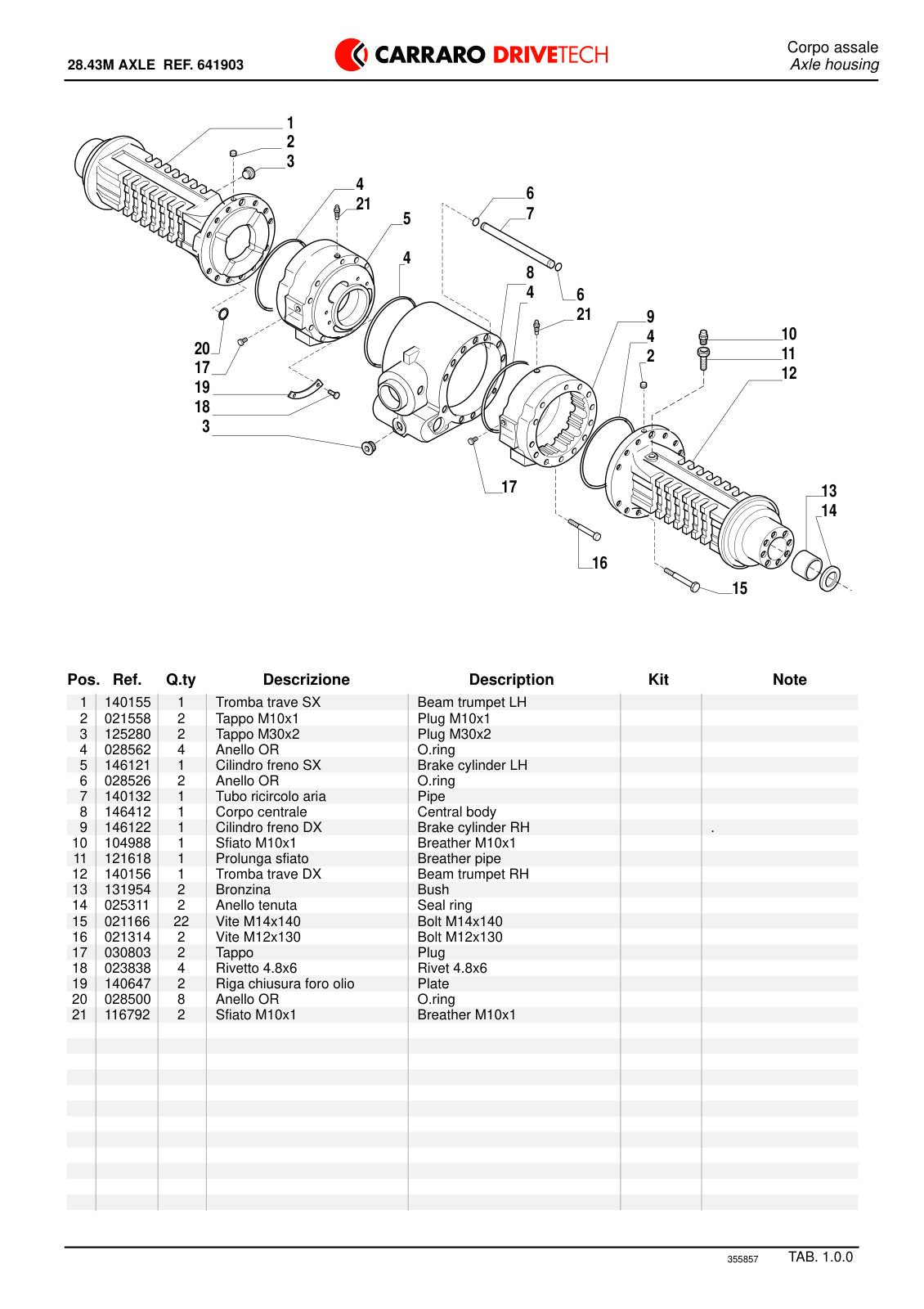 Carraro 28.43M Axle Parts Catalog (Ref. 641903, 355857) – sample page 1