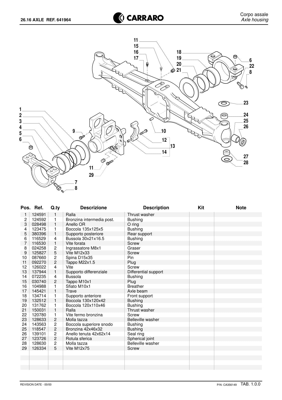 Carraro 26.16 Axle Parts Catalog (Ref. 641964) – sample page 1