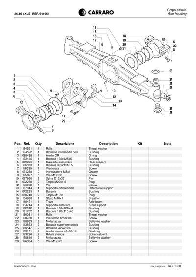 Carraro 26.16 Axle Parts Catalog (Ref. 641964) – sample page 1