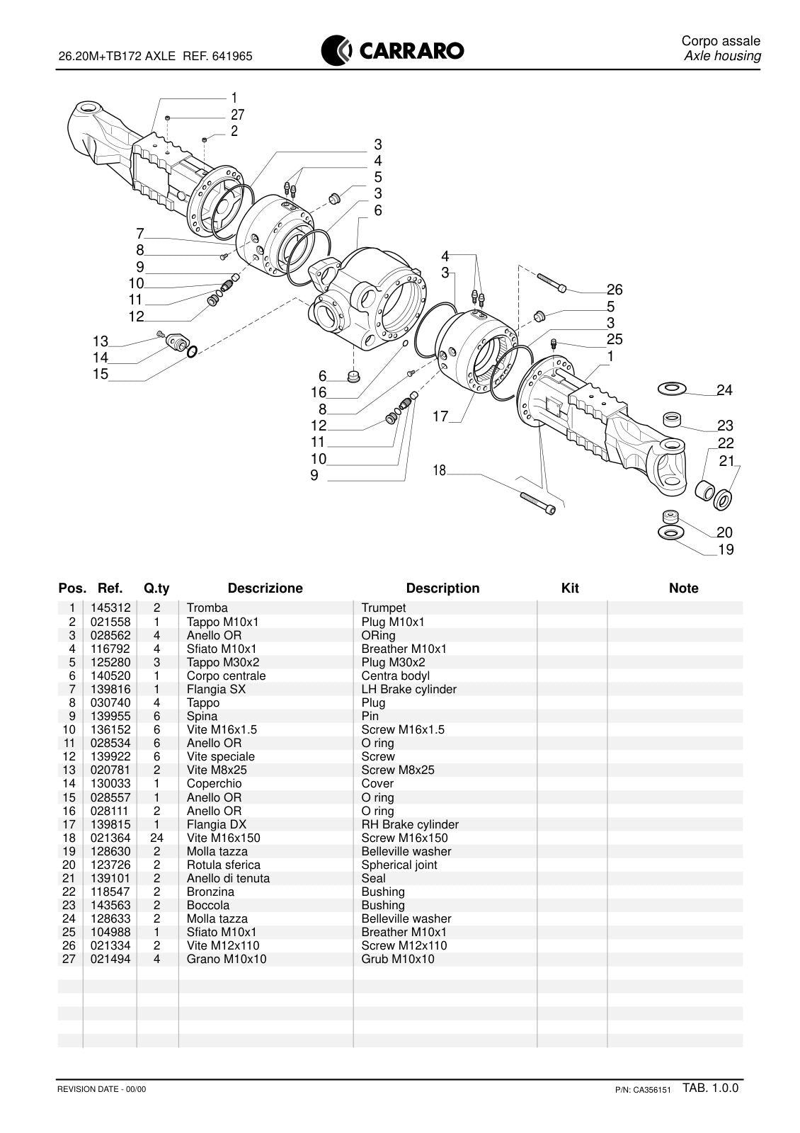 Carraro 26.20M + TB172 Axle with Transfer Box Parts Catalog (Ref. 641965) – sample page 1