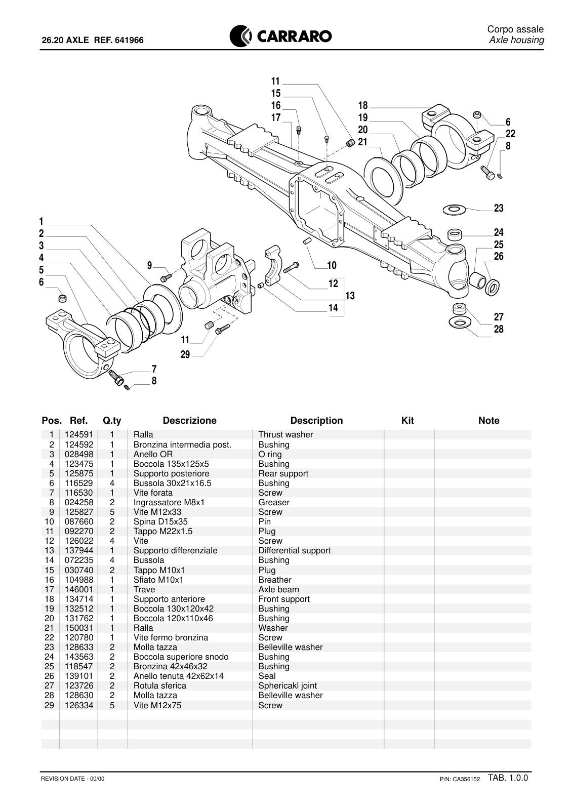 Carraro 26.20 Axle Parts Catalog (Ref. 641966) – sample page 1