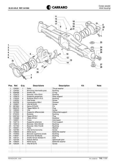 Carraro 26.20 Axle Parts Catalog (Ref. 641966) – sample page 1