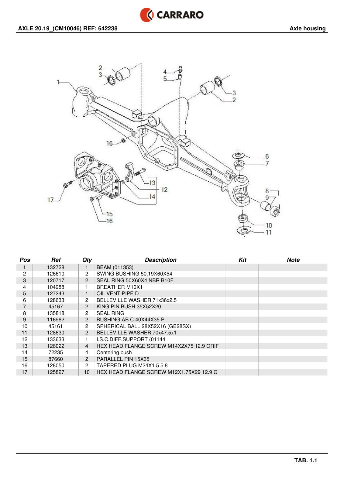 Carraro 20.19 Axle Parts Catalog (Ref. 642238) – sample page 1