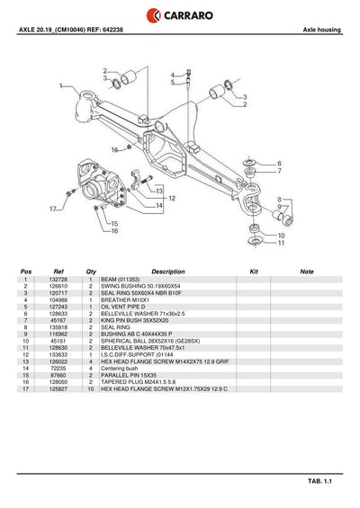 Carraro 20.19 Axle Parts Catalog (Ref. 642238) – sample page 1
