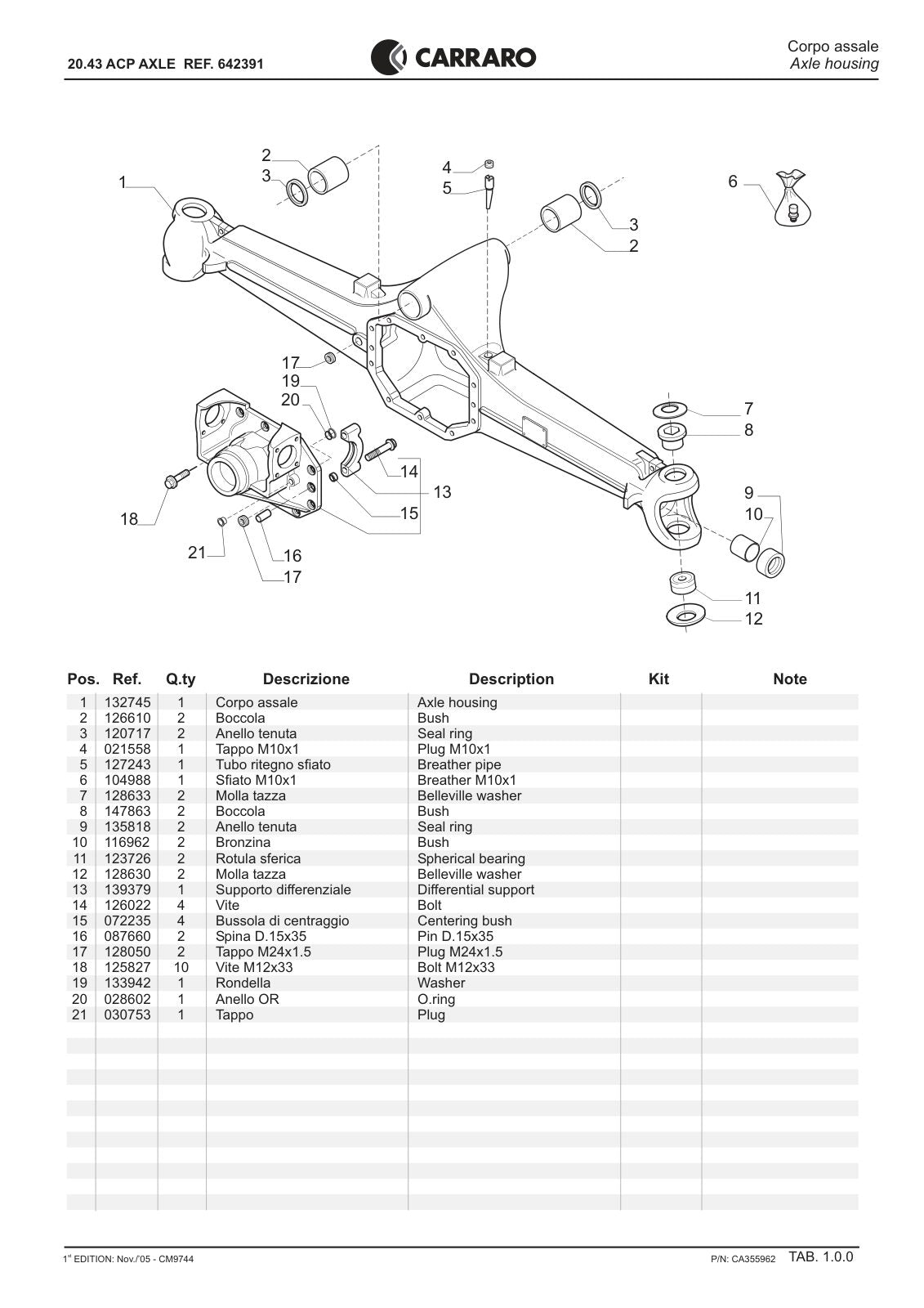 Carraro 20.43 Axle Parts Catalog (Ref. 642391) – sample page 1